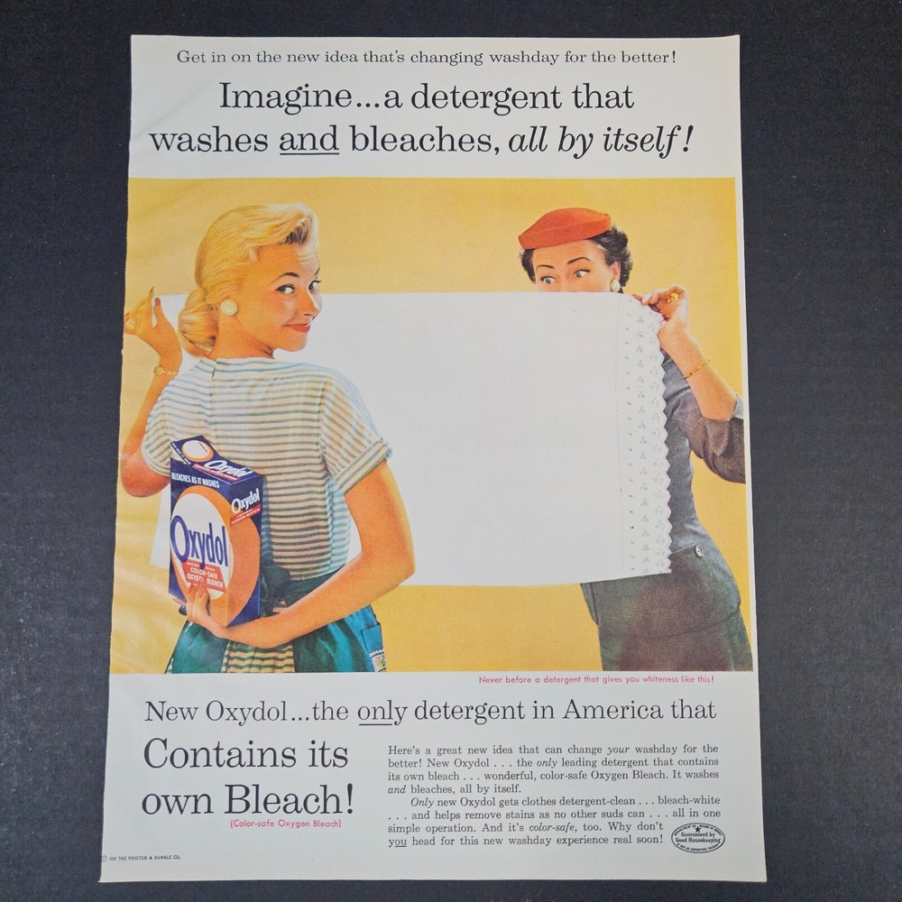 1957 Oxydol Color-Safe Bleach Laundry Detergent Vintage Print‎ Ad Pretty Blonde